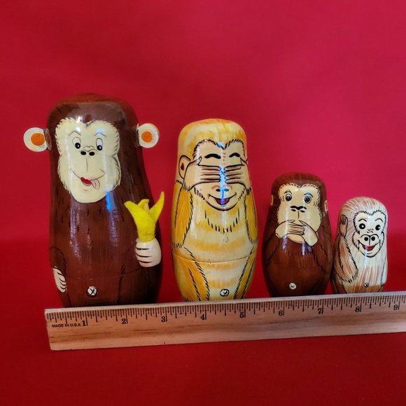 Vintage Monkey Nesting Dolls See Hear Speak No Evil Set of 4 - Picture 8 of 14